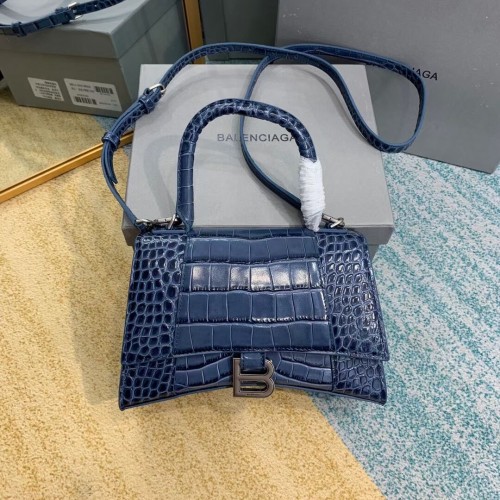 Balenciaga HOURGLASS SMALL TOP HANDLE BAG piel de becerro en relieve de cocodrilo B108895E azul