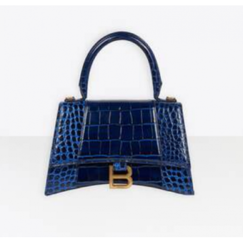 Balenciaga BOLSO PEQUEÑO HOURGLASS TOP HANDLE cocodrilo piel de becerro en relieve B108895E azul oscuro