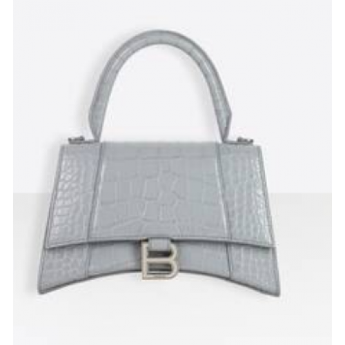 Balenciaga HOURGLASS SMALL TOP HANDLE BAG piel de becerro en relieve de cocodrilo B108895E gris