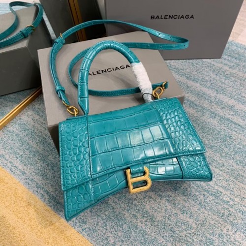 Balenciaga BOLSO PEQUEÑO HOURGLASS TOP HANDLE cocodrilo piel de becerro en relieve B108895E azul claro