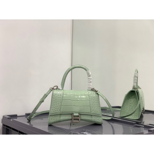 Balenciaga BOLSO PEQUEÑO HOURGLASS TOP HANDLE cocodrilo piel de becerro en relieve B108895E verde claro