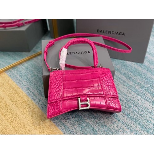 Balenciaga HOURGLASS SMALL TOP HANDLE BAG piel de becerro en relieve de cocodrilo B108895E rosa neón