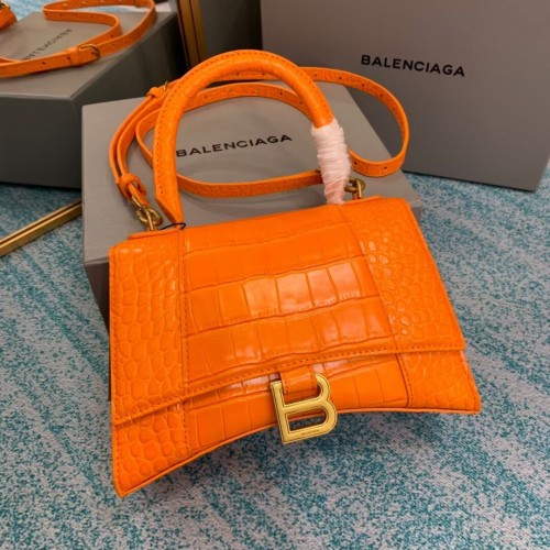 Balenciaga BOLSO PEQUEÑO HOURGLASS TOP HANDLE cocodrilo piel de becerro en relieve B108895E naranja