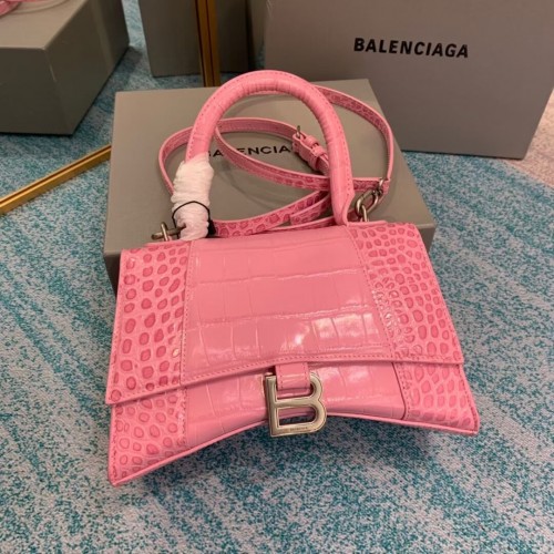 Balenciaga HOURGLASS SMALL TOP HANDLE BAG piel de becerro en relieve de cocodrilo B108895E rosa