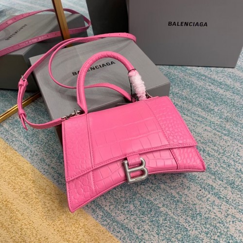 Balenciaga HOURGLASS SMALL TOP HANDLE BAG piel de becerro en relieve de cocodrilo B108895E rosa
