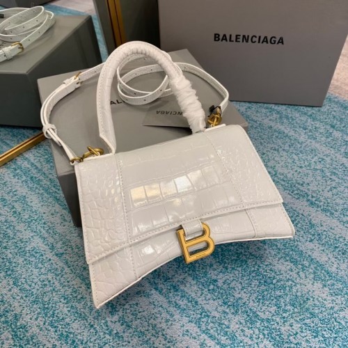 Balenciaga BOLSO PEQUEÑO HOURGLASS TOP HANDLE cocodrilo piel de becerro en relieve B108895E blanco