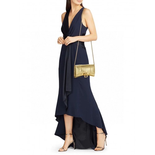 Balenciaga HOURGLASS Monedero Con Cadena Cocodrilo En Relieve 656050 Oro