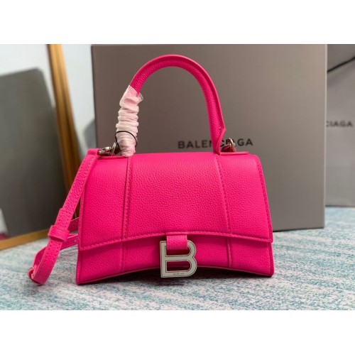 Balenciaga BOLSO CON ASA SUPERIOR HOURGLASS XS Piel de becerro granulada B108896 rosa neón