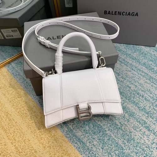 Balenciaga BOLSO HOURGLASS XS TOP HANDLE Piel de becerro granulada B108896 blanco