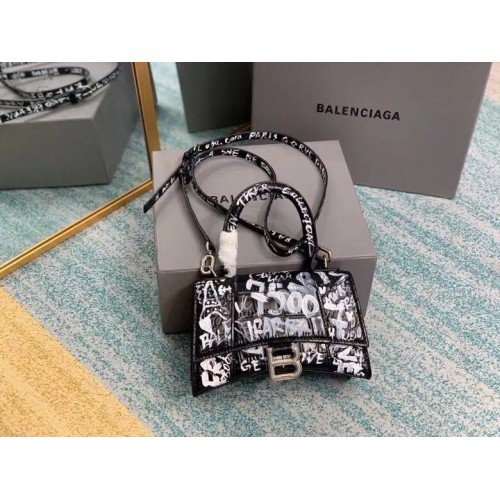 Balenciaga Hourglass XS Top Handle Bag 28331S Negro Blanco