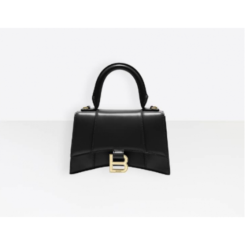 Balenciaga Hourglass XS Top Handle Bag caja brillante piel de becerro 28331 negro