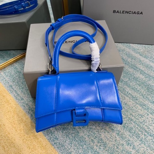 Balenciaga Hourglass XS Top Handle Bag caja brillante piel de becerro 28331 azul