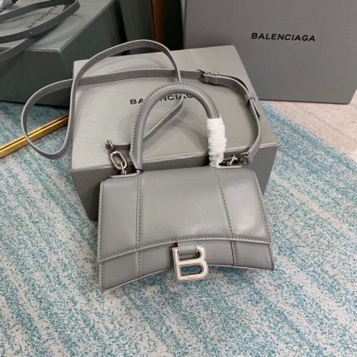 Balenciaga Hourglass XS Top Handle Bag caja brillante piel de becerro 28331 gris