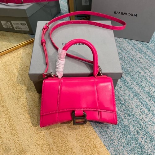 Balenciaga Hourglass XS Top Handle Bag caja brillante piel de becerro 28331 rosa neón