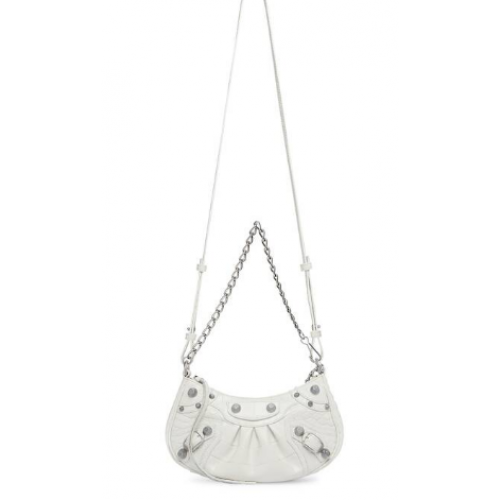 Balenciaga LE CAGOLE MINI MONEDERO CON CADENA COCODRILO EN GRABADO 9016 blanco