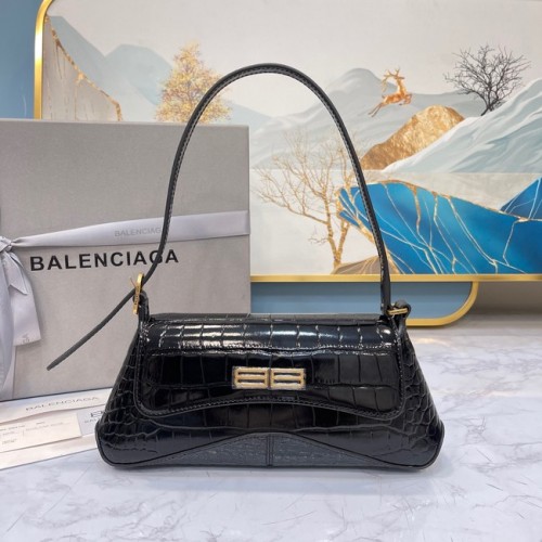 Balenciaga LINDSAY BOLSO DE HOMBRO PEQUEÑO CON COCODRILO EN RELIEVE CON CORREA 6009 negro