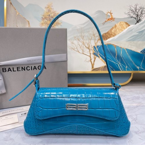 Balenciaga BOLSO DE HOMBRO PEQUEÑO LINDSAY COCODRILO EN RELIEVE CON CORREA 6009 azul