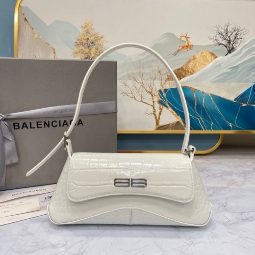 Balenciaga BOLSO DE HOMBRO PEQUEÑO LINDSAY COCODRILO EN RELIEVE CON CORREA 6009 blanco