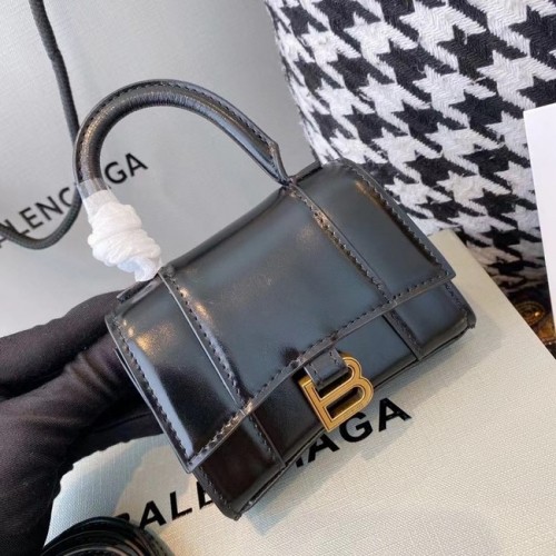 Balenciaga BOLSO MUJER RELOJ DE ARENA MINI CON ASA SUPERIOR caja brillante piel de becerro M8000 negro