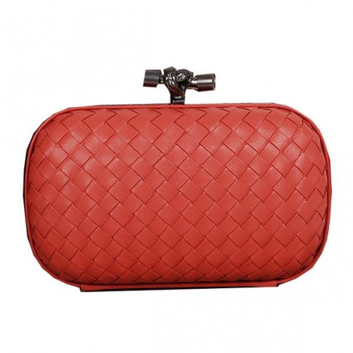 Bottega Veneta Intrecciato Piel de oveja Impero Ayers Knot Clutch 11308 Rojo claro