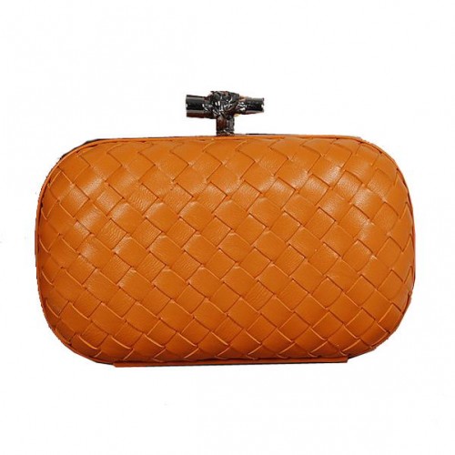 Bottega Veneta Intrecciato Sheepskin Impero Ayers Knot Clutch 11308 Naranja