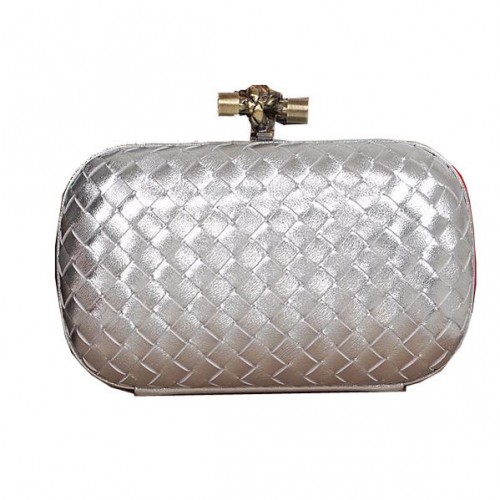 Bottega Veneta Intrecciato Sheepskin Impero Ayers Knot Clutch 11308 Plata