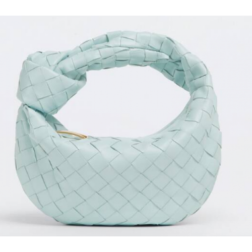 Bottega Veneta Mini bolso con asa superior de cuero tejido 651876 Teal Washed