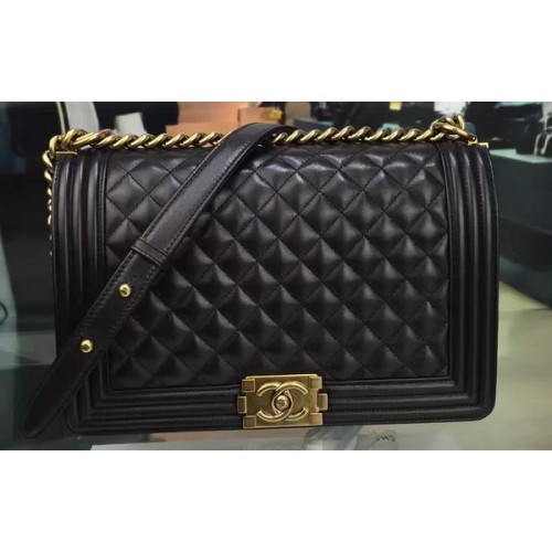 Boy Chanel Flap Bag Negro Original Piel De Oveja A67088 Oro
