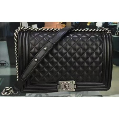 Boy Chanel Flap Bag Negro Original Piel De Oveja A67088 Plata