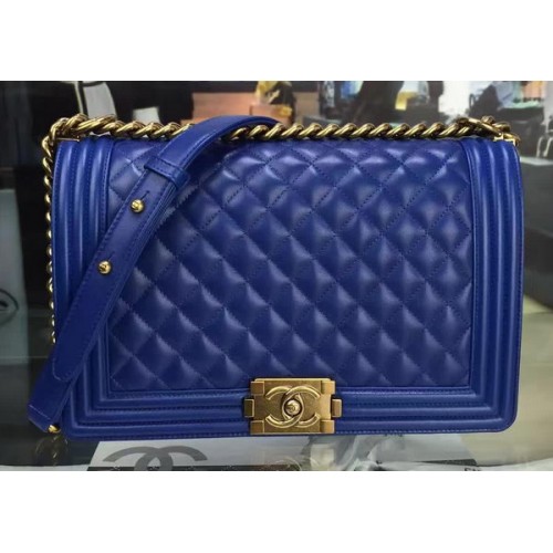 Bolso Boy Chanel Flap Azul Original Piel Oveja A67088 Oro