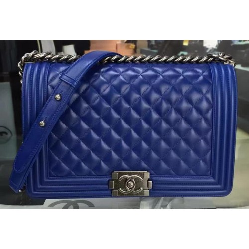 Bolso Boy Chanel Flap Azul Original Piel Oveja A67088 Plata