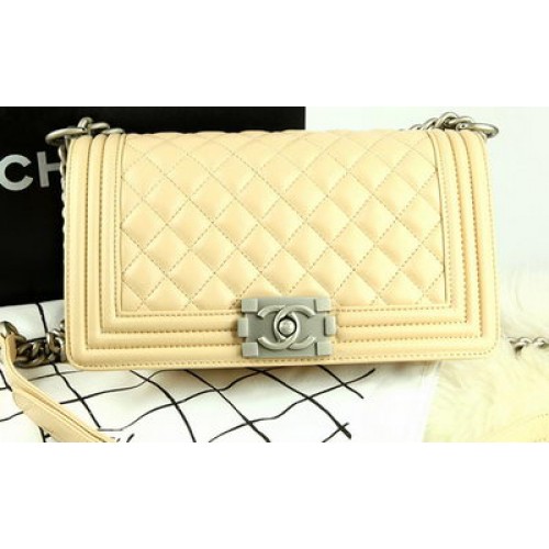 Boy Chanel Flap Bag Original Albaricoque Perla Piel De Oveja A67086 Plata