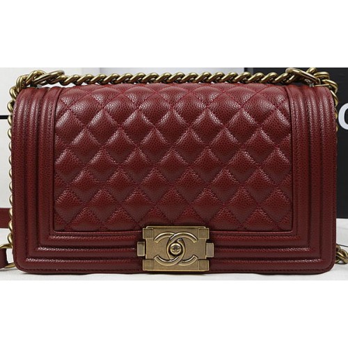 Boy Chanel Flap Bag Original Borgoña Patrón Cannage A67025 Oro