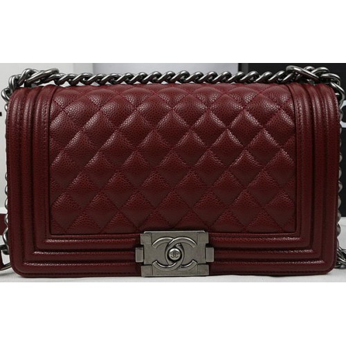 Boy Chanel Flap Bag Original Borgoña Patrón Cannage A67025 Plata