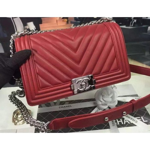 Boy Chanel Flap Bag Original Chevron Nubuck Leather A5708 Borgoña
