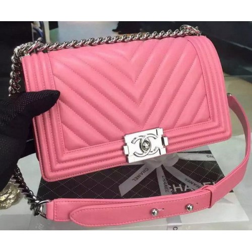 Boy Chanel Flap Bag Original Chevron Nubuck Cuero A5708 Rosa
