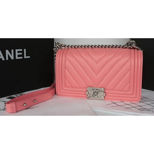 Bolso Boy Chanel Flap Original Chevron Sheepskin A67025 Rosa
