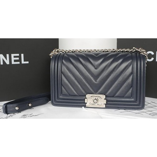 Boy Chanel Flap Bag Original Chevron Sheepskin A67025 Royal