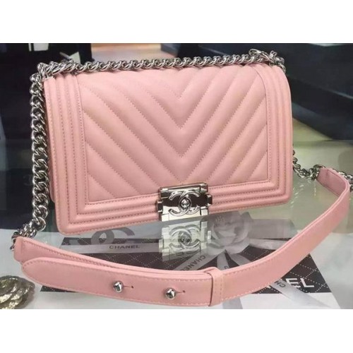 Boy Chanel Flap Bag Original Chevron Piel De Oveja A5708 Rosa