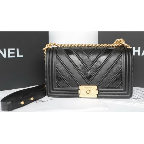 Boy Chanel Flap Bag Original Chevron Piel De Oveja A92193 Negro