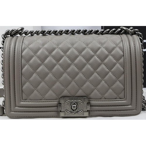 Boy Chanel Flap Bag Original Grey Cannage Pattern A67025 Plata