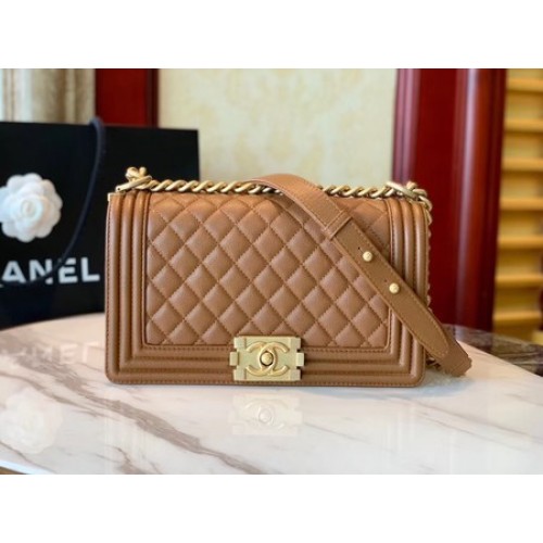 Boy Chanel Flap Bag Cuero Original A67086 marrón