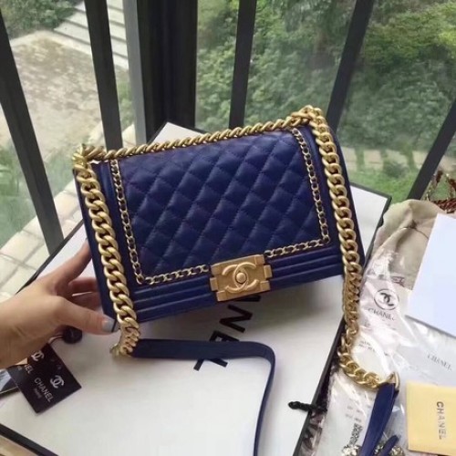 Bolso Niño Chanel Solapa Piel Original B67086 Azul