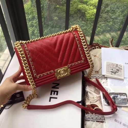 Bolso Boy Chanel Flap Piel Original B67086 Rojo