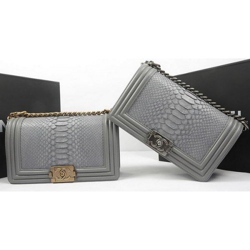 Boy Chanel Flap Bag Original Python Leather A67025 Gris