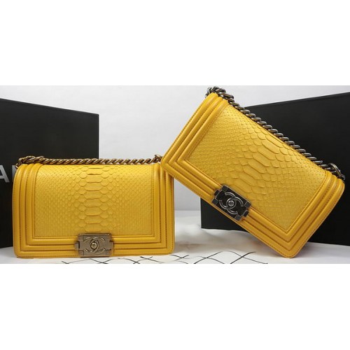 Boy Chanel Flap Bag Original Python Leather A67025 Amarillo