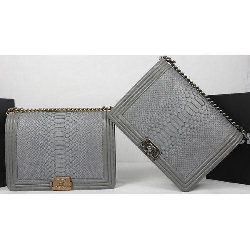 Boy Chanel Flap Bag Original Python Leather A67087 Gris