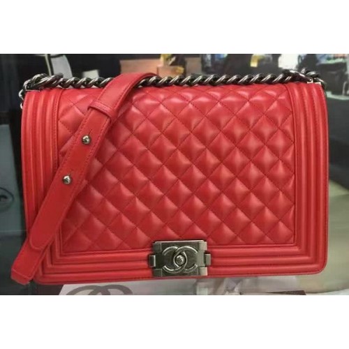 Bolso Boy Chanel Flap Rojo Original Piel Oveja A67088 Plata