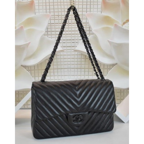 Boy Chanel Flap Bag Sheepskin Chevron Quilting A64306 Negro