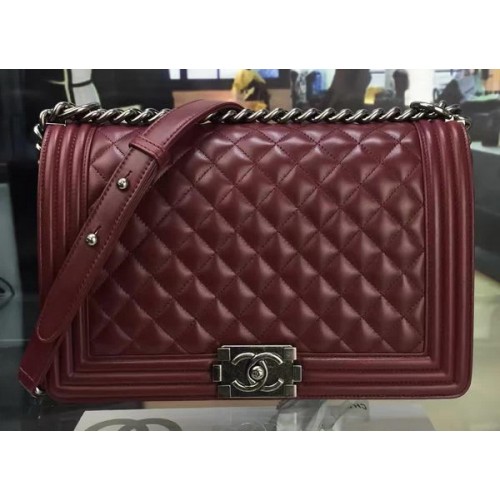 Boy Chanel Flap Bag Vino Original Piel De Oveja A67088 Plata